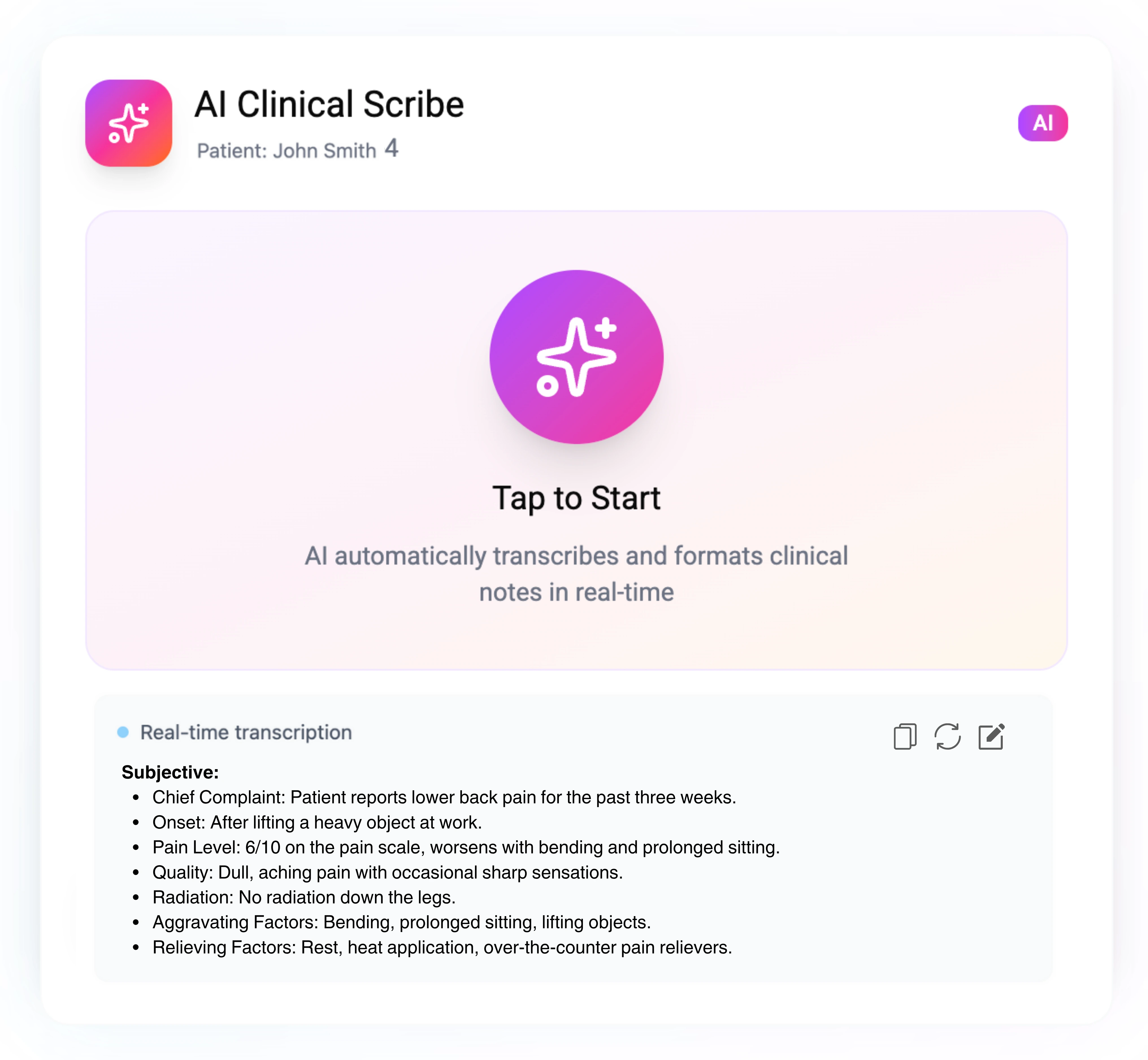 AI scribe tool for wellness providers