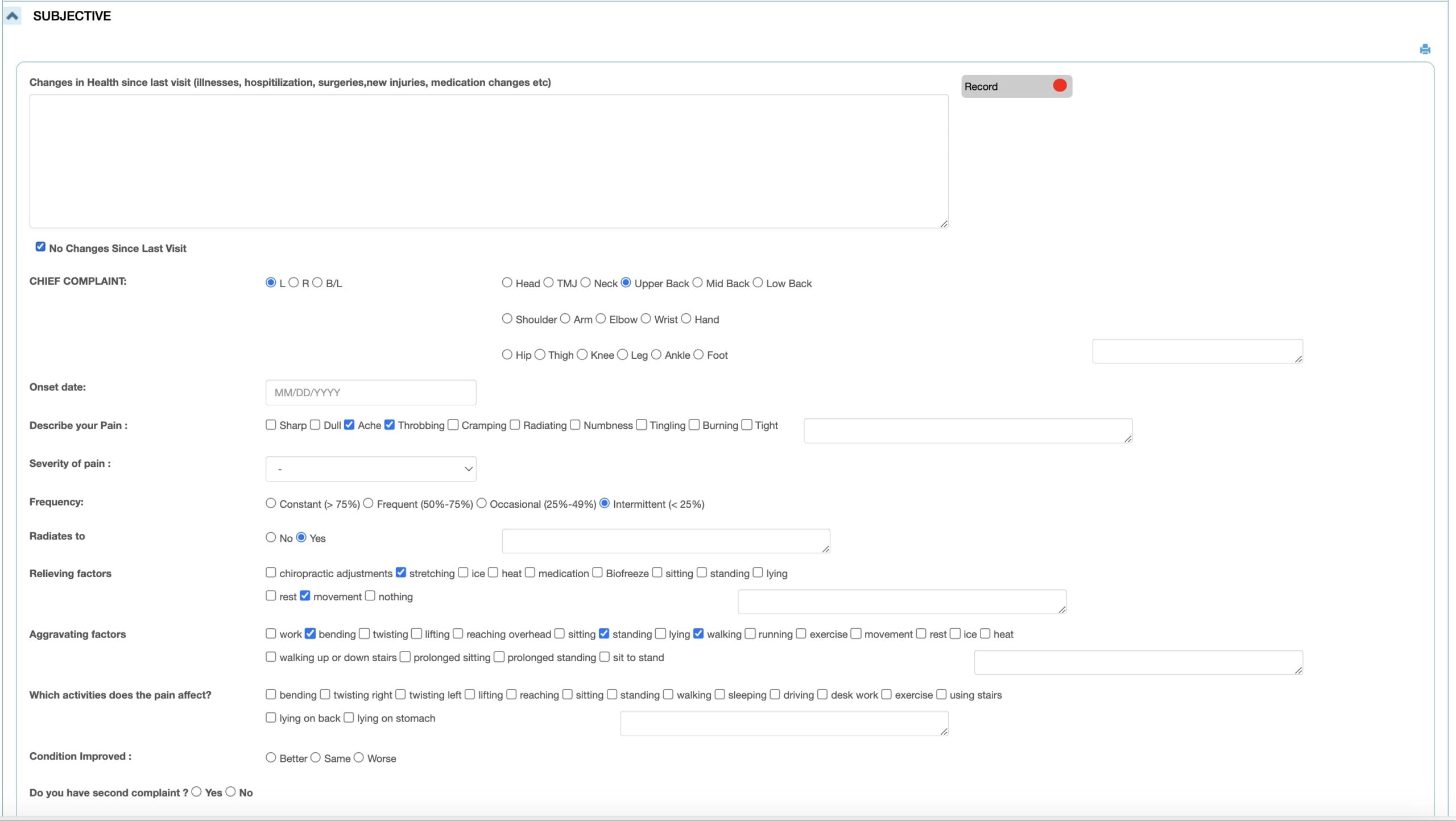 Subjective SOAP Notes template